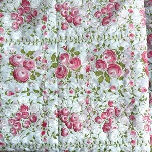 Vintage Textured Rose Floral Grid Print Pale Blue Pink Apparel Fabric 4 yards